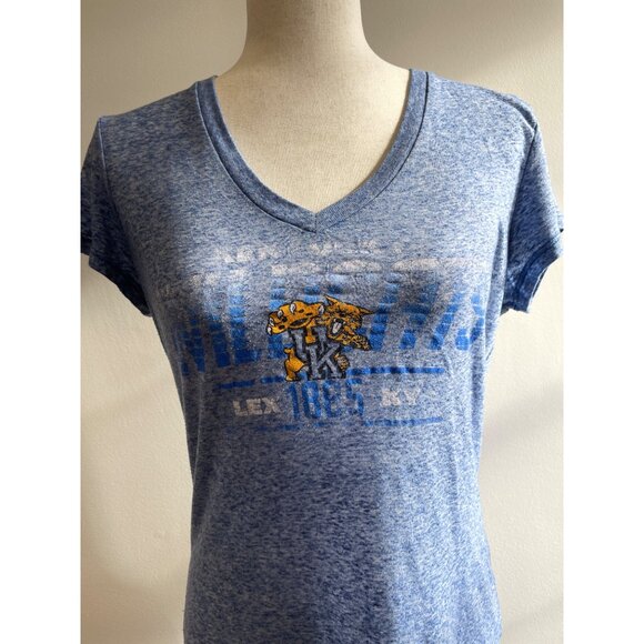 District Kentucky Wildcats V-Neck T-Shirt Womens L Blue Burn Out Y2K Wildcats - Picture 2 of 4